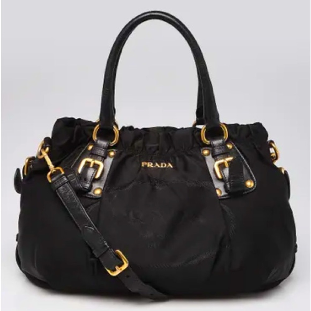 PRADA Black Tessuto Nylon Logo satchel tote Bag
